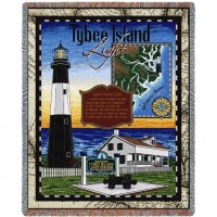 Tybee Island Lighthouse - Cotton Woven Blanket Throw -  (72x54)