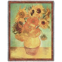 Vase With Twelve Sunflowers - Vincent van Gogh - Cotton Woven Blanket Throw -  (72x54)