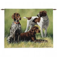 Variations on a Breed by Bob Christice - Woven Tapestry Wall Art Hanging - Lifelike Hunting Dogs Huddled on the Grass - 100% Cotton Size 34x26
