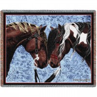 Warriors Truce Horses- Diana Stamper - Cotton Woven Blanket Throw -  (72x54)