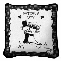 Wedding Day Textured Hand Finished Elegant Woven Throw Pillow Cover 100% Cotton  Size 17x17