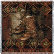 Western Boot - Cowboy Alma Lee - Lap Square Cotton Woven Blanket Throw -  (54x54)