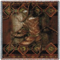 Western Boot - Cowboy Alma Lee - Lap Square Cotton Woven Blanket Throw -  (54x54)