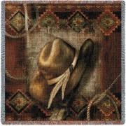 Western Hat - Cowboy - Alma Lee - Lap Square Cotton Woven Blanket Throw -  (54x54)