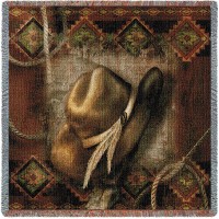Western Hat - Cowboy - Alma Lee - Lap Square Cotton Woven Blanket Throw -  (54x54)