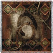 Western Horseshoe - Cowboy - Alma Lee - Lap Square Cotton Woven Blanket Throw -  (54x54)