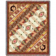 Western Slant - Light - Southwest Native American Inspired Tribal Camp - Cotton Woven Blanket Throw -  (72x54)