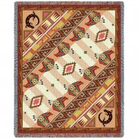 Western Slant - Light - Southwest Native American Inspired Tribal Camp - Cotton Woven Blanket Throw -  (72x54)