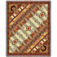 Western Slant - Shadows - Southwest Native American Inspired Tribal Camp - Cotton Woven Blanket Throw -  (72x54)