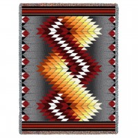 Whirlwind - Fire - Southwest Native American Inspired Tribal Camp - Cotton Woven Blanket Throw -  (72x54)