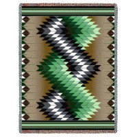 Whirlwind - Sage - Southwest Native American Inspired Tribal Camp - Cotton Woven Blanket Throw -  (72x54)