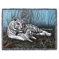 White Tiger In The Mist - Michael Matherly - Cotton Woven Blanket Throw -  (72x54)