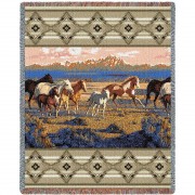 Wild Horses - Patty Reed - Cotton Woven Blanket Throw -  (72x54)