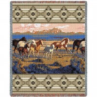 Wild Horses - Patty Reed - Cotton Woven Blanket Throw -  (72x54)