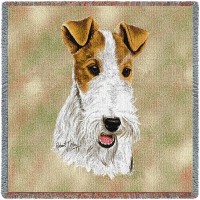 Wire Fox Terrier - Robert May - Lap Square Cotton Woven Blanket Throw -  (54x54)