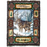 Wolf Lodge - Cotton Woven Blanket Throw -  (72x54)