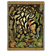 Woodland Fox and Forest Animals - Celtic - Jen Delyth - Cotton Woven Blanket Throw -  (72x54)