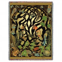 Woodland Fox and Forest Animals - Celtic - Jen Delyth - Cotton Woven Blanket Throw -  (72x54)