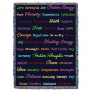Positive Words Hug - Blue Herringbone Multicolor - Cotton Woven Blanket Throw -  (72x54)