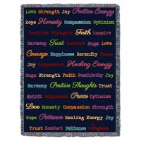 Positive Words Hug - Blue Herringbone Multicolor - Cotton Woven Blanket Throw -  (72x54)