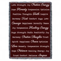 Positive Words Hug - Brown - Cotton Woven Blanket Throw -  (72x54)