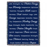 Positive Words Hug - Dark Blue - Cotton Woven Blanket Throw -  (72x54)