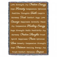 Positive Words Hug - Dark Gold - Cotton Woven Blanket Throw -  (72x54)