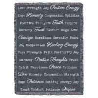 Positive Words Hug - Dark Grey - Cotton Woven Blanket Throw -  (72x54)