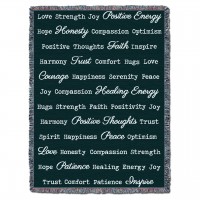 Positive Words Hug - Dark Teal - Cotton Woven Blanket Throw -  (72x54)
