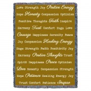 Positive Words Hug - Gold - Cotton Woven Blanket Throw -  (72x54)
