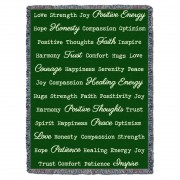 Positive Words Hug - Green - Cotton Woven Blanket Throw -  (72x54)