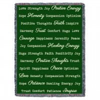 Positive Words Hug - Green - Cotton Woven Blanket Throw -  (72x54)