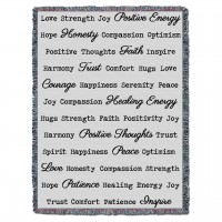 Positive Words Hug - Light Grey - Cotton Woven Blanket Throw -  (72x54)