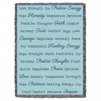 Positive Words Hug - Light Teal - Cotton Woven Blanket Throw -  (72x54)