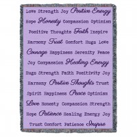 Positive Words Hug - Lilac - Cotton Woven Blanket Throw -  (72x54)