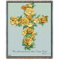 Yellow Rose Cross - Be Still And Know That I Am God - Psalm 46:10 - Sympathy - Parker Fulton - Cotton Woven Blanket Throw -  (72x54)