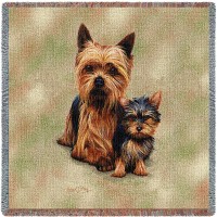 Yorkshire Terrier Yorkie with Puppy - Robert May - Lap Square Cotton Woven Blanket Throw -  (54x54)