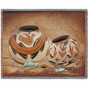 Zuni Style Pottery - Southwest - Cotton Woven Blanket Throw -  (72x54)