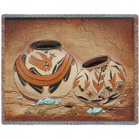 Zuni Style Pottery - Southwest - Cotton Woven Blanket Throw -  (72x54)