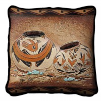 Zuni Pottery Textured Hand Finished Elegant Woven Throw Pillow Cover 100% Cotton  Size 17x17