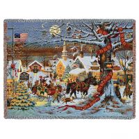 Small Town Christmas Blanket by Artist Charles Wysocki 70x54 inch
