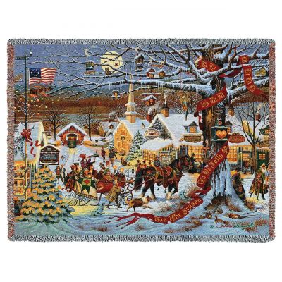 Small Town Christmas Blanket by Artist Charles Wysocki 70x54 inch - 666576717025 - 7111-T