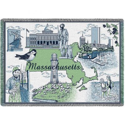 Massachusetts Afghan Blanket 48x69 inch - 666576003069 - MA-A