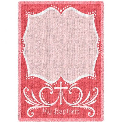 Baptismal Cross Pink Mini Blanket 35x48 inch - 666576124146 - 5877-A