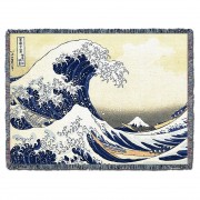 Great Wave of Kanagawa - Katsushika Hokusai - Cotton Woven Blanket Throw -  (72x54)