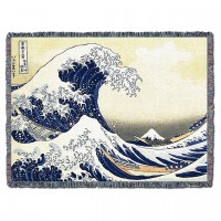 Great Wave of Kanagawa - Katsushika Hokusai - Cotton Woven Blanket Throw -  (72x54)