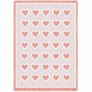 Basketweave Hearts Pink Natural Small Blanket 48x35 inch