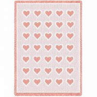 Basketweave Hearts Pink Natural Small Blanket 48x35 inch