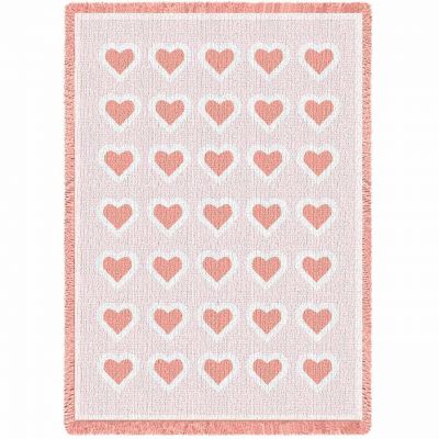 Basketweave Hearts Pink Natural Small Blanket 48x35 inch - 666576000365 - 4487-A