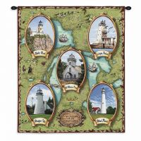 Lighthouses of the Great Lakes II Wall Tapestry 26x32 inch
